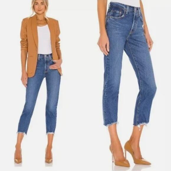 Levi's 501 High Waist Crop Straight Leg Jeans In Charleston Fun - Picture 1 of 10